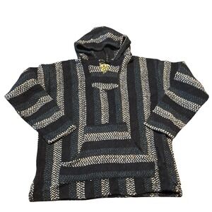 Baja Joe Hoodie Baja Hoodie Pullover Striped Blue White Black Long Sleeve